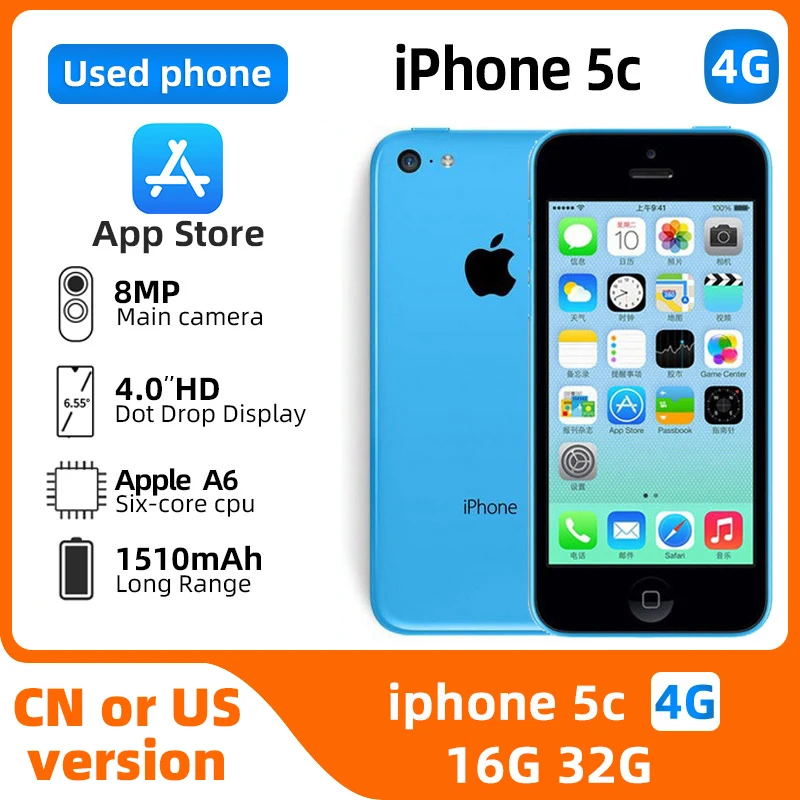 cهاتف Apple iPhone 5C 3G بشاشة 4 بوصة WIFI ROM 16G-32G 100% هاتف مستعمل للاختبار