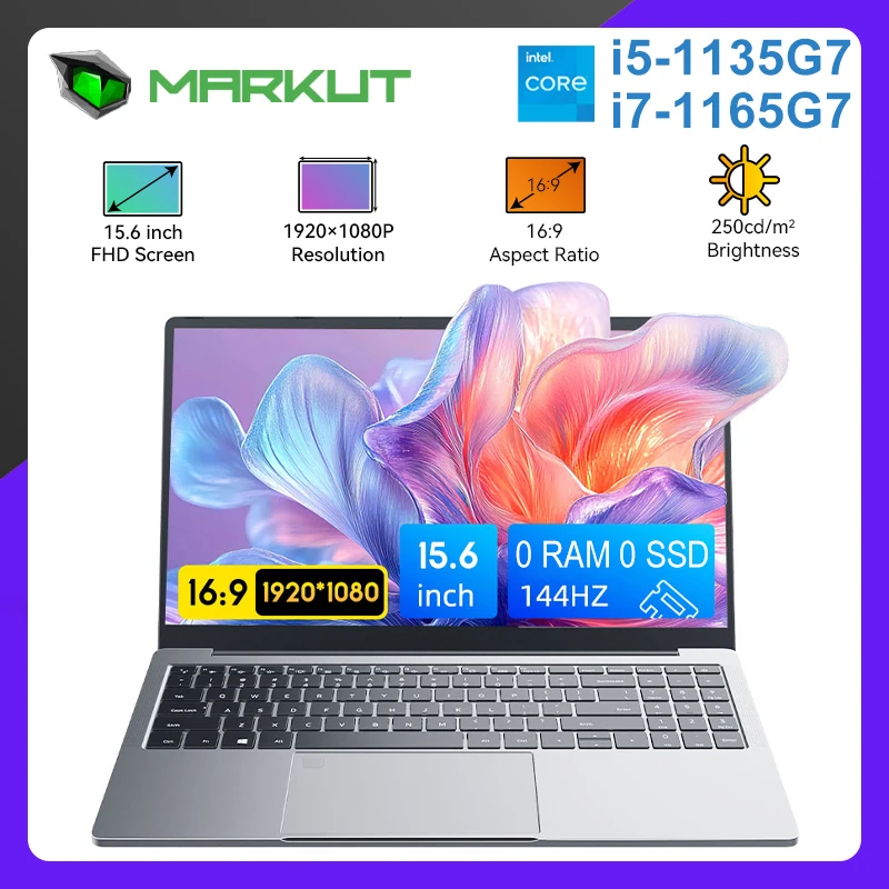 كمبيوتر محمول Markut مقاس 15.6 بوصة Intel Core i5-1135G7 / i7-1165G7 محمول بشاشة FHD بدون ذاكرة وصول عشوائي ولا SSD - لوحة مفاتيح ألمانية